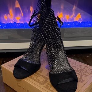 Nine West Black Rhinestone Embellished Stiletto Heels